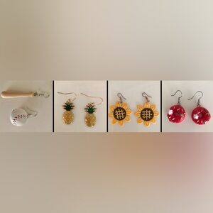 Baseball, Pineapple, Sunflower, and Donut Earrings